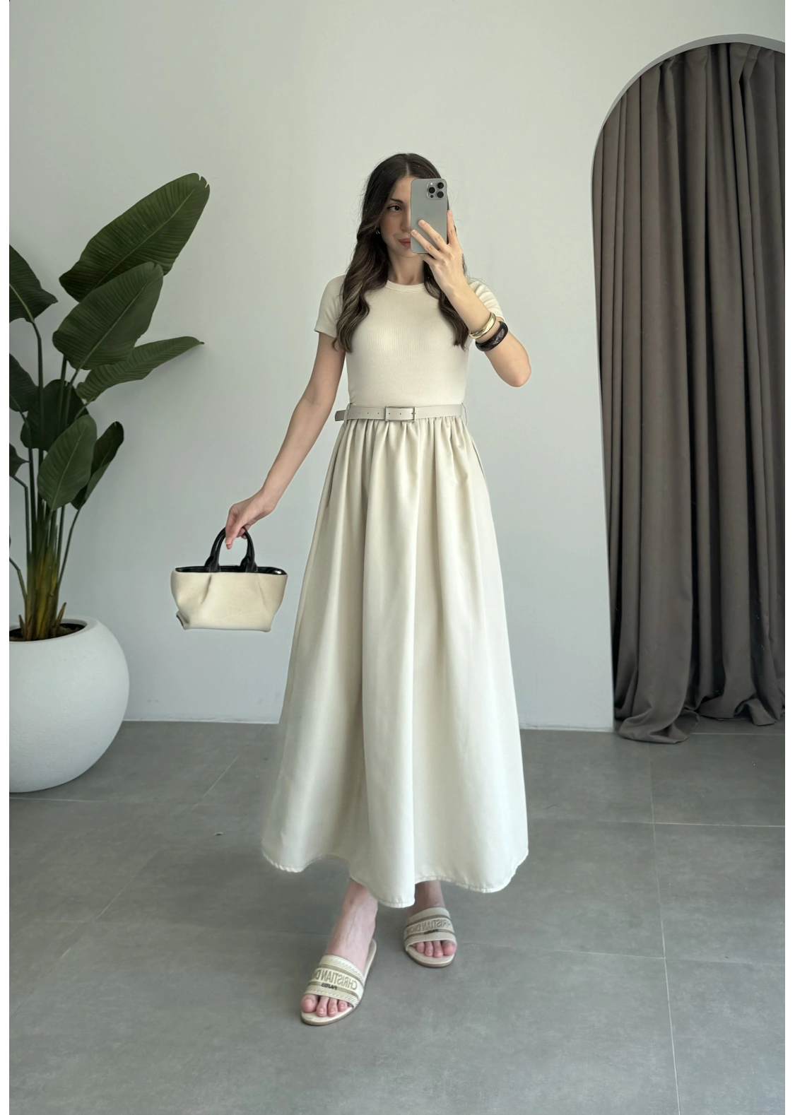 Kemerli Basic Taş Elbise