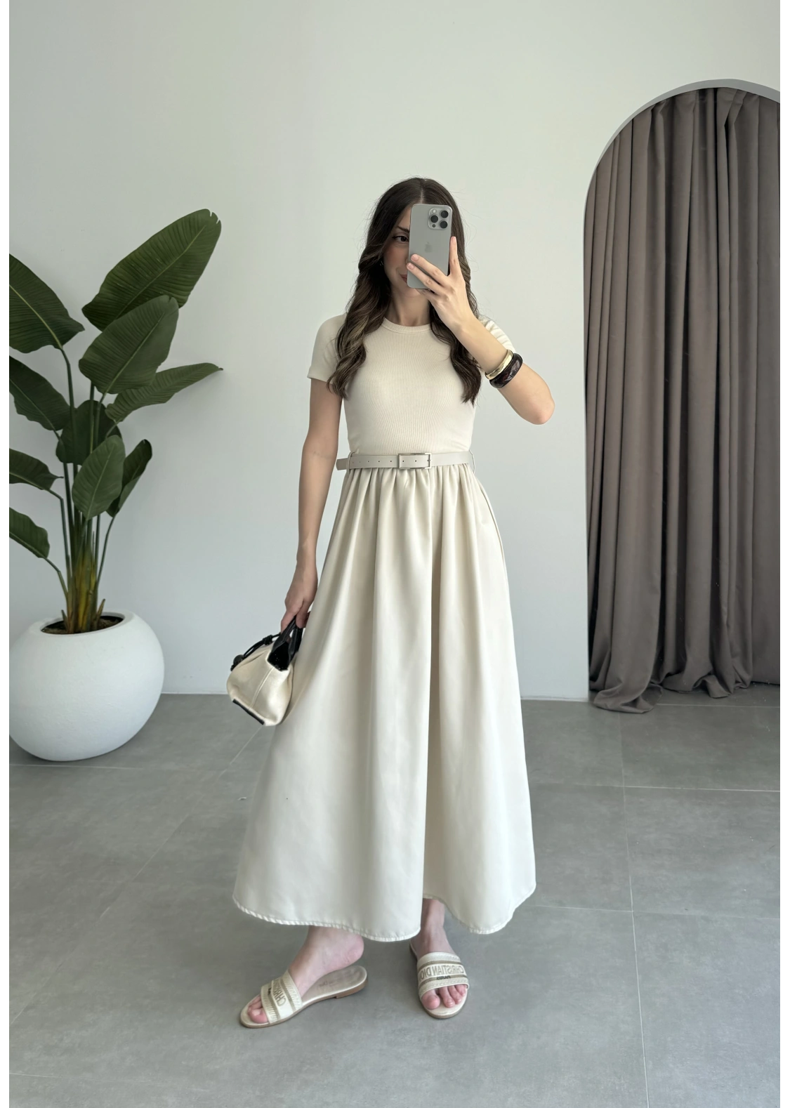 Kemerli Basic Taş Elbise