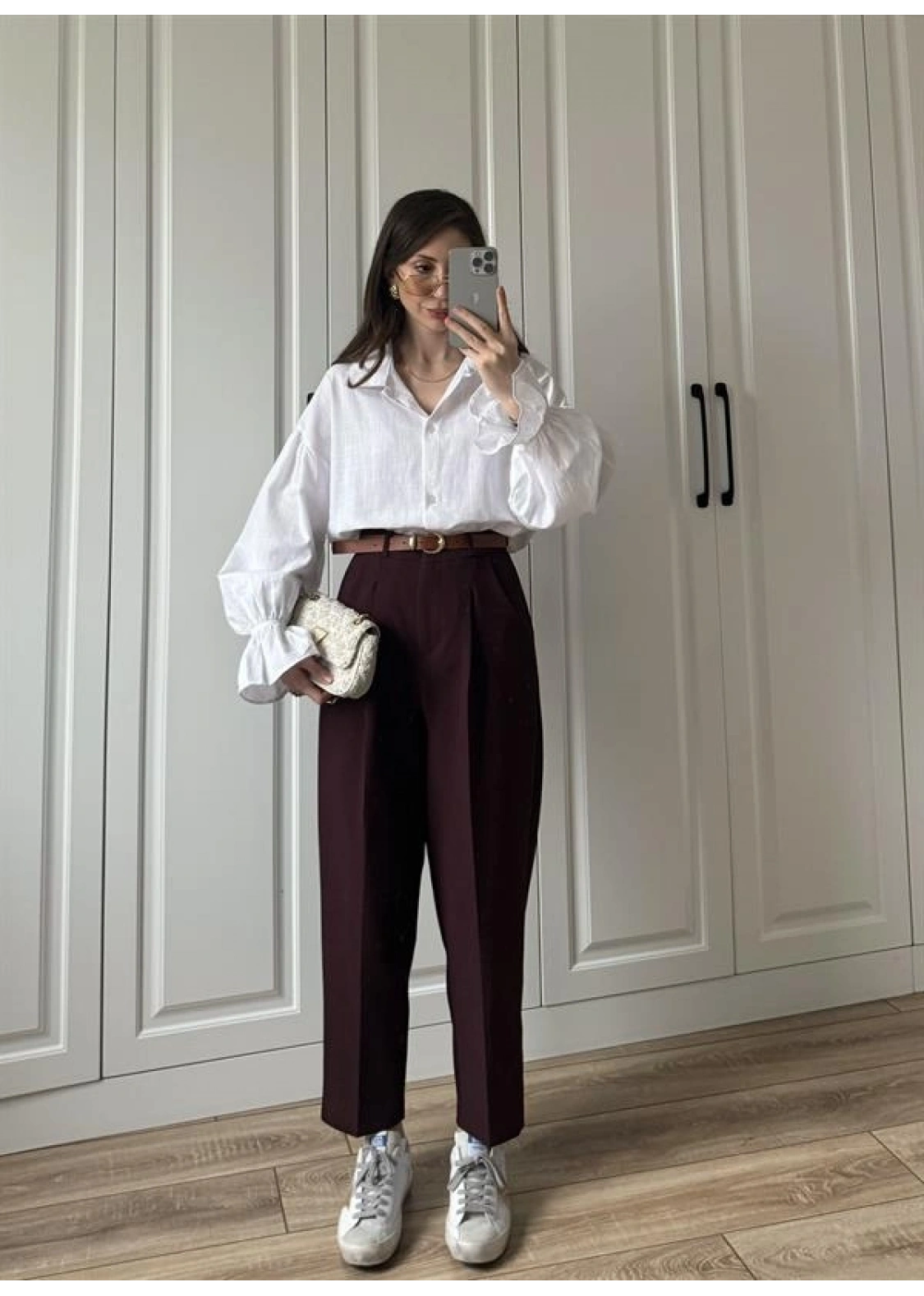 Kemerli Mürdüm Havuç Kumaş Pantolon