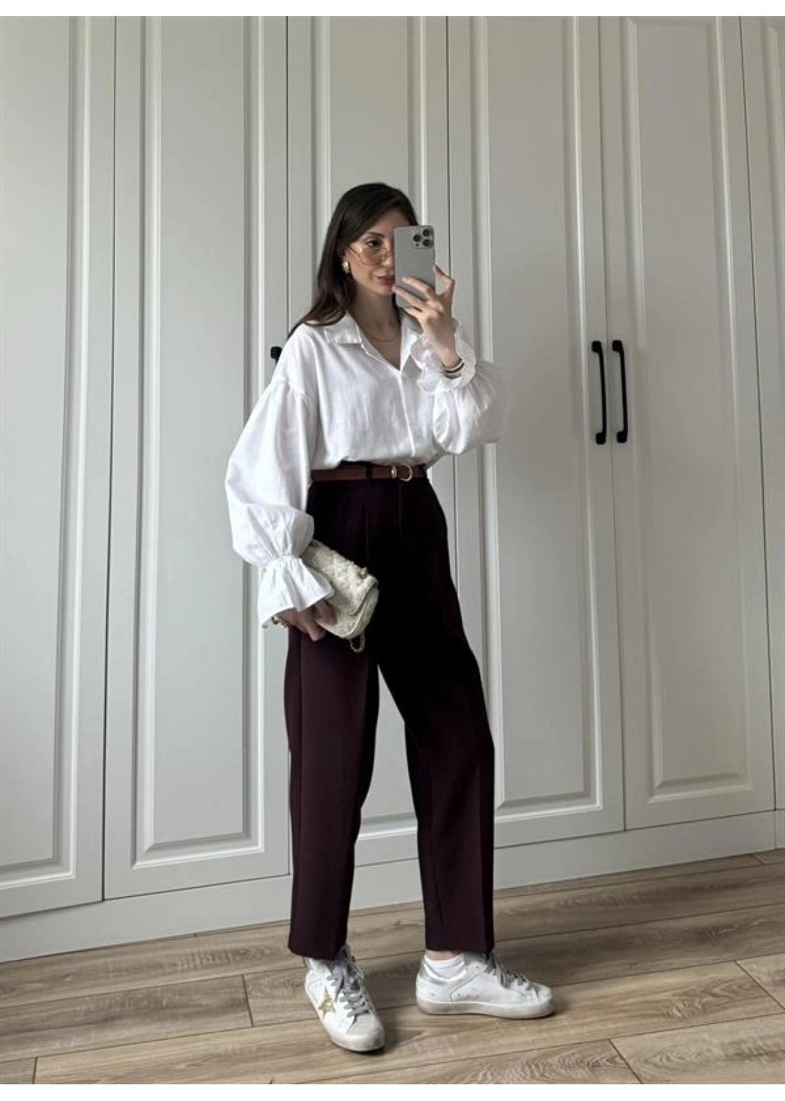 Kemerli Mürdüm Havuç Kumaş Pantolon