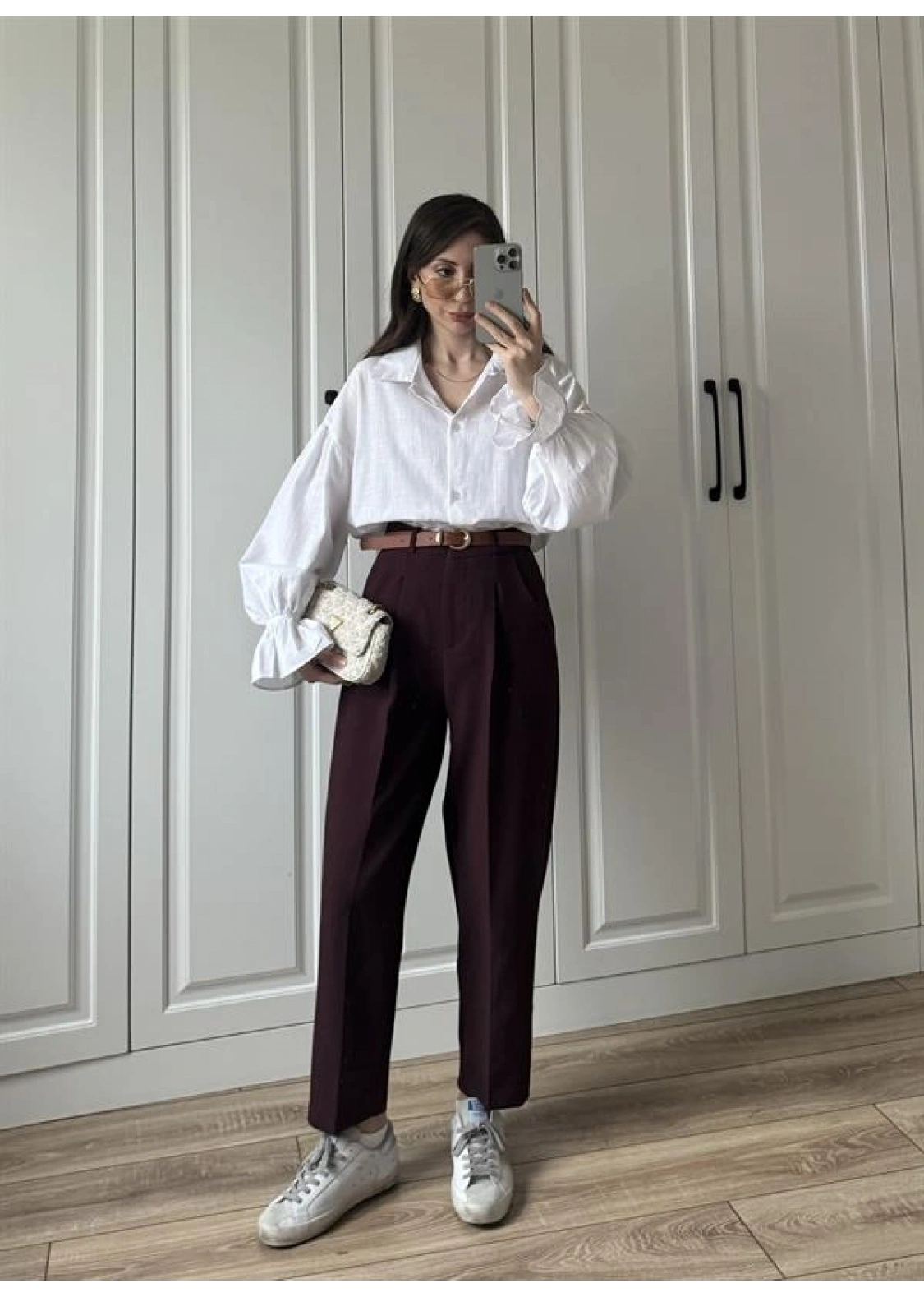 Kemerli Mürdüm Havuç Kumaş Pantolon