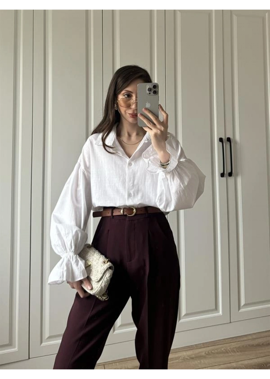 Kemerli Mürdüm Havuç Kumaş Pantolon