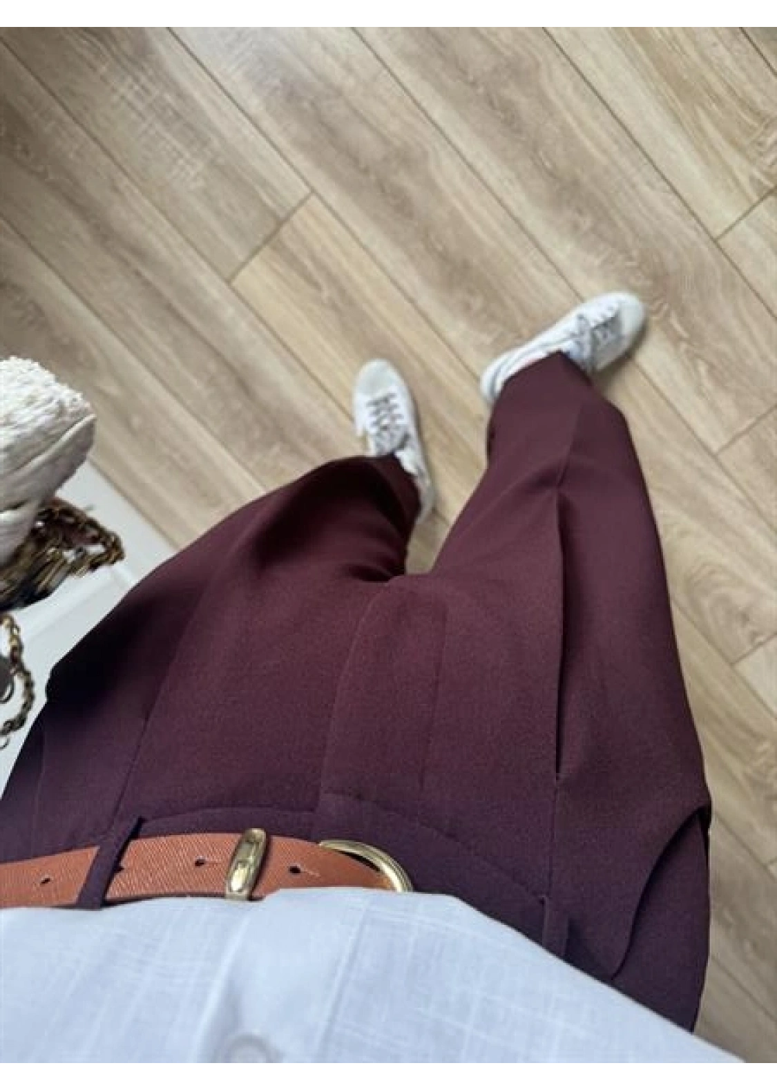 Kemerli Mürdüm Havuç Kumaş Pantolon