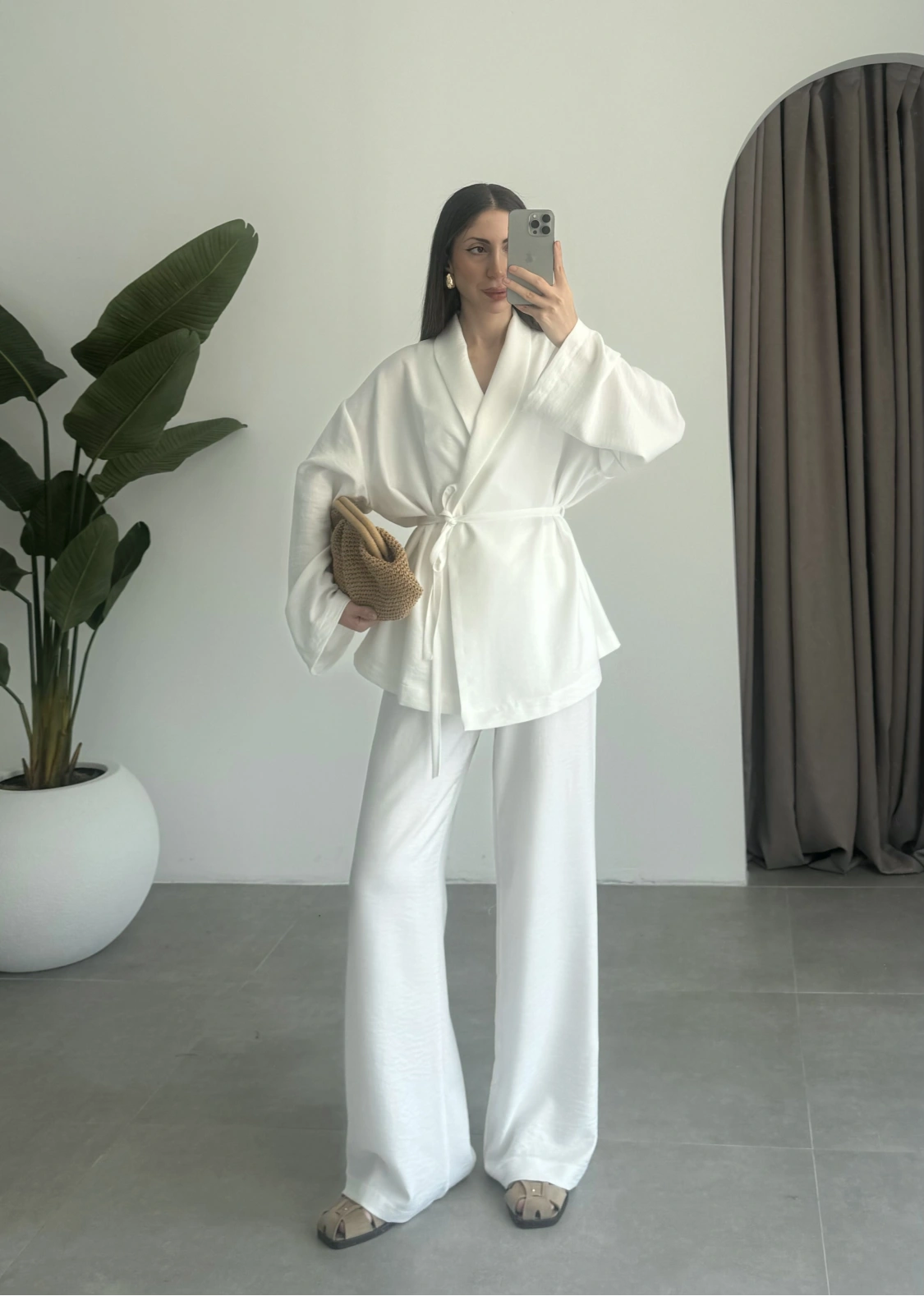 Keten Aerobin Beyaz Kimono Takım