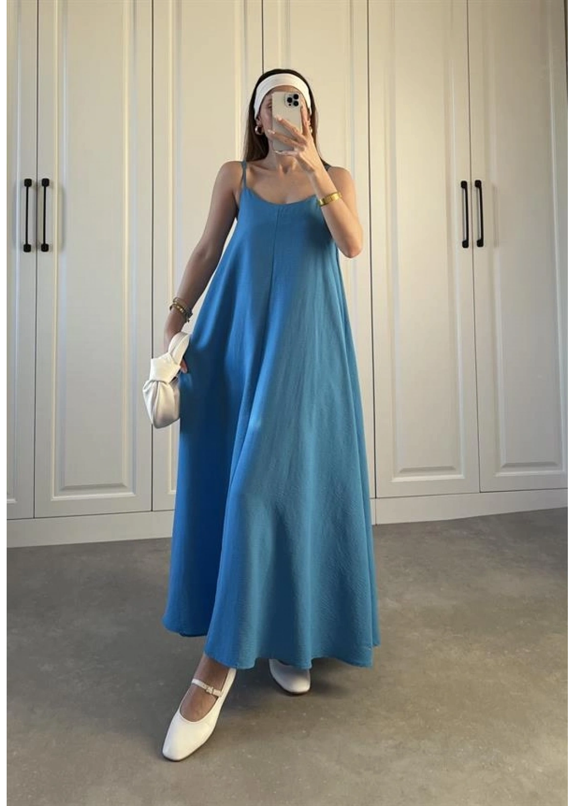 Keten Aerobin Mavi Askılı Elbise
