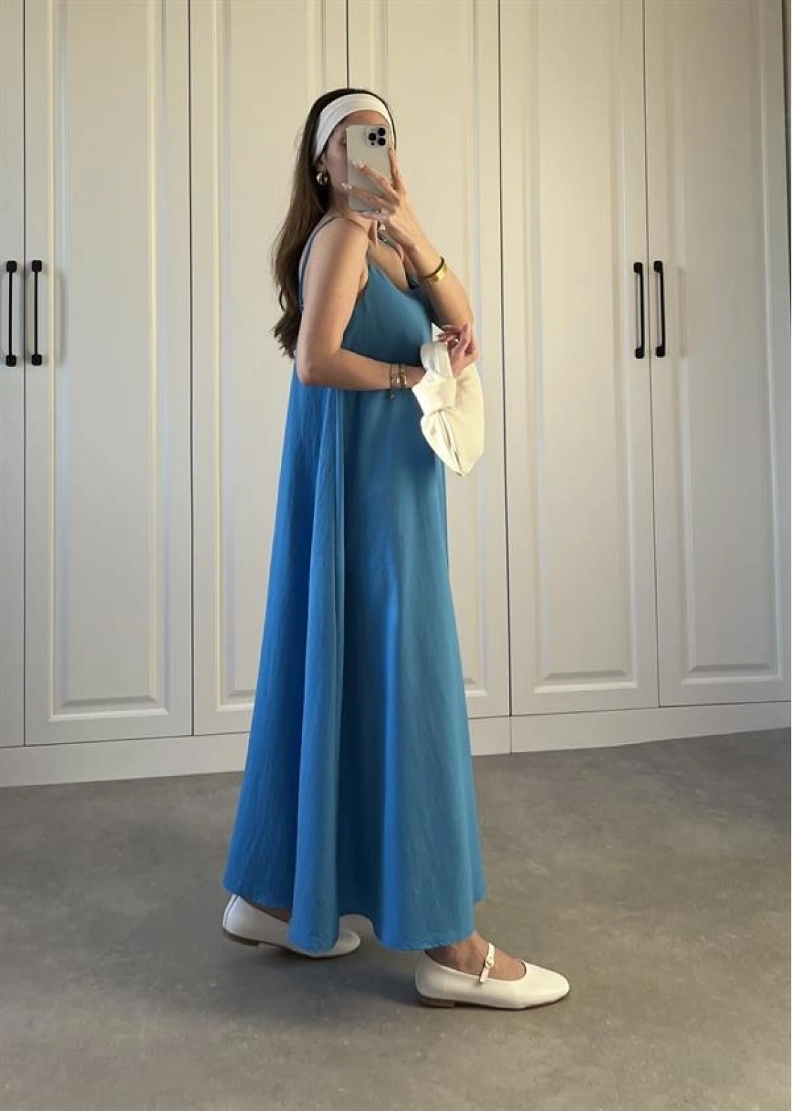 Keten Aerobin Mavi Askılı Elbise