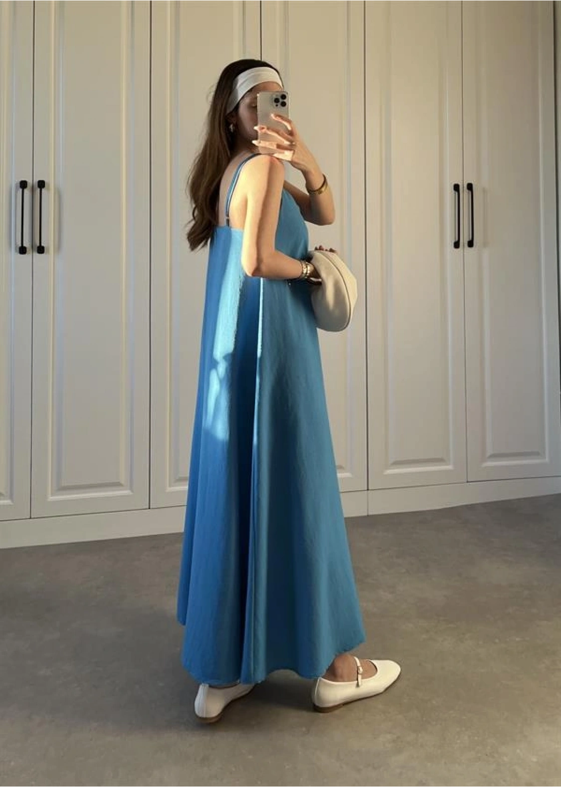 Keten Aerobin Mavi Askılı Elbise