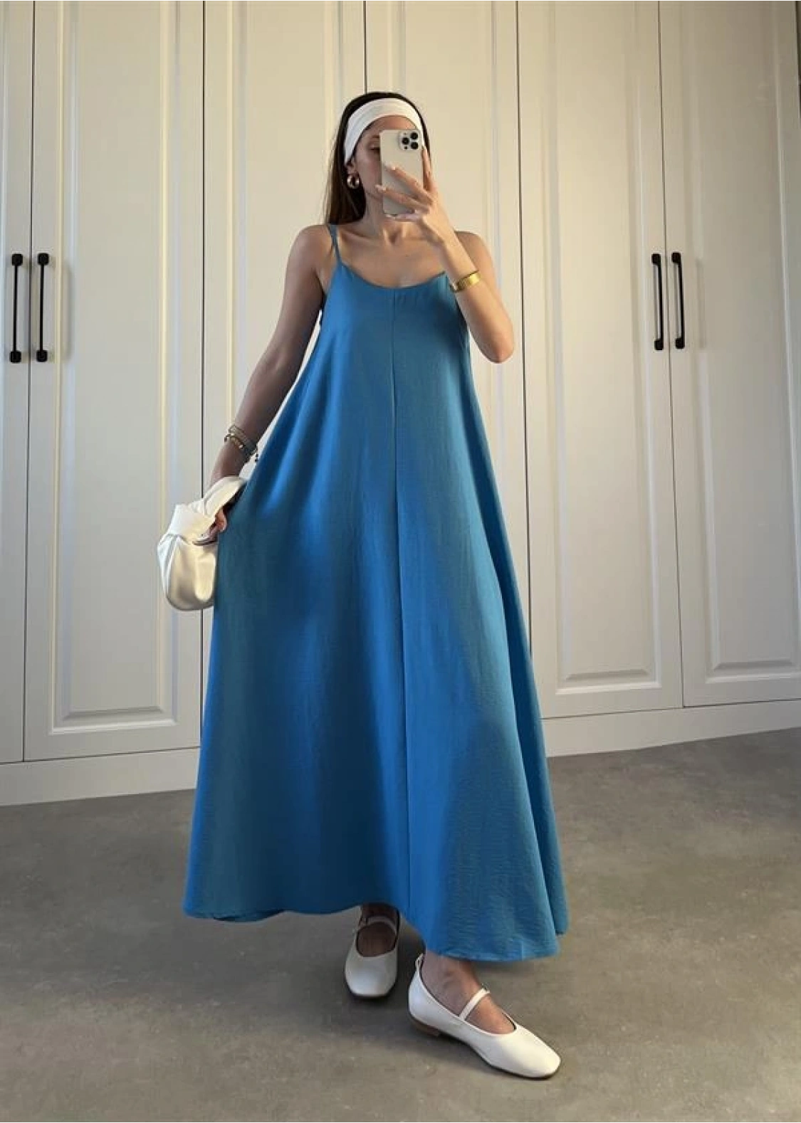 Keten Aerobin Mavi Askılı Elbise