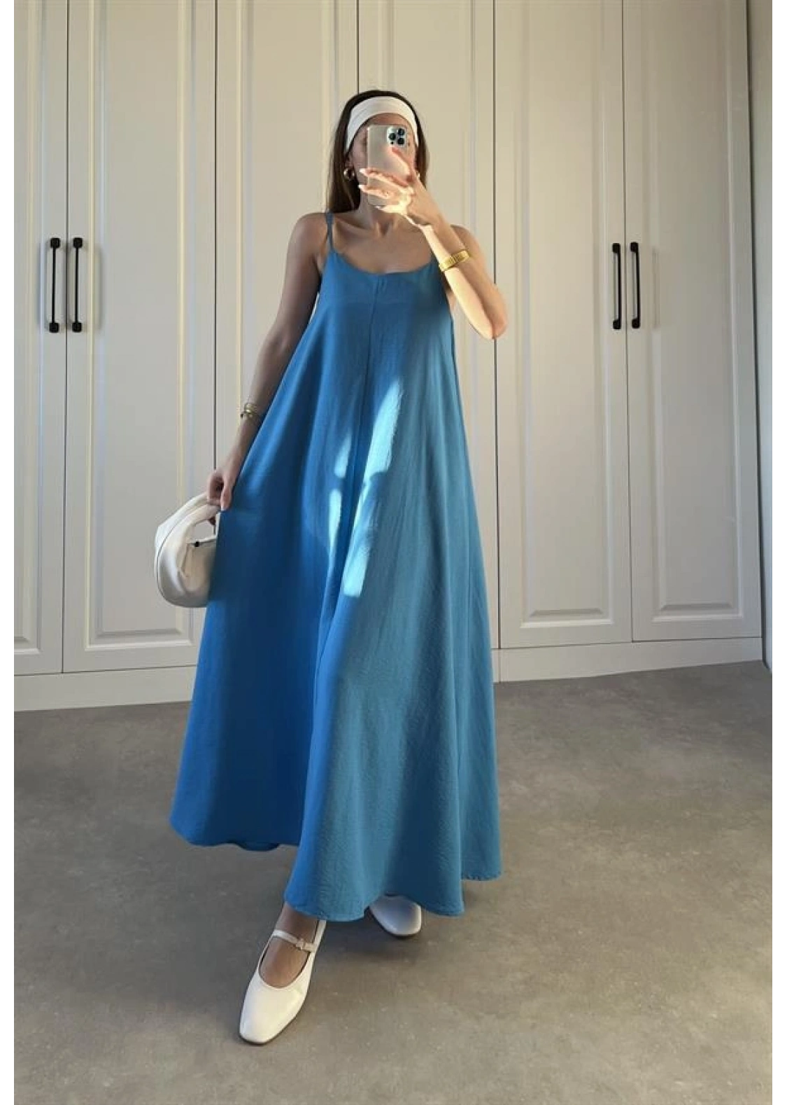 Keten Aerobin Mavi Askılı Elbise