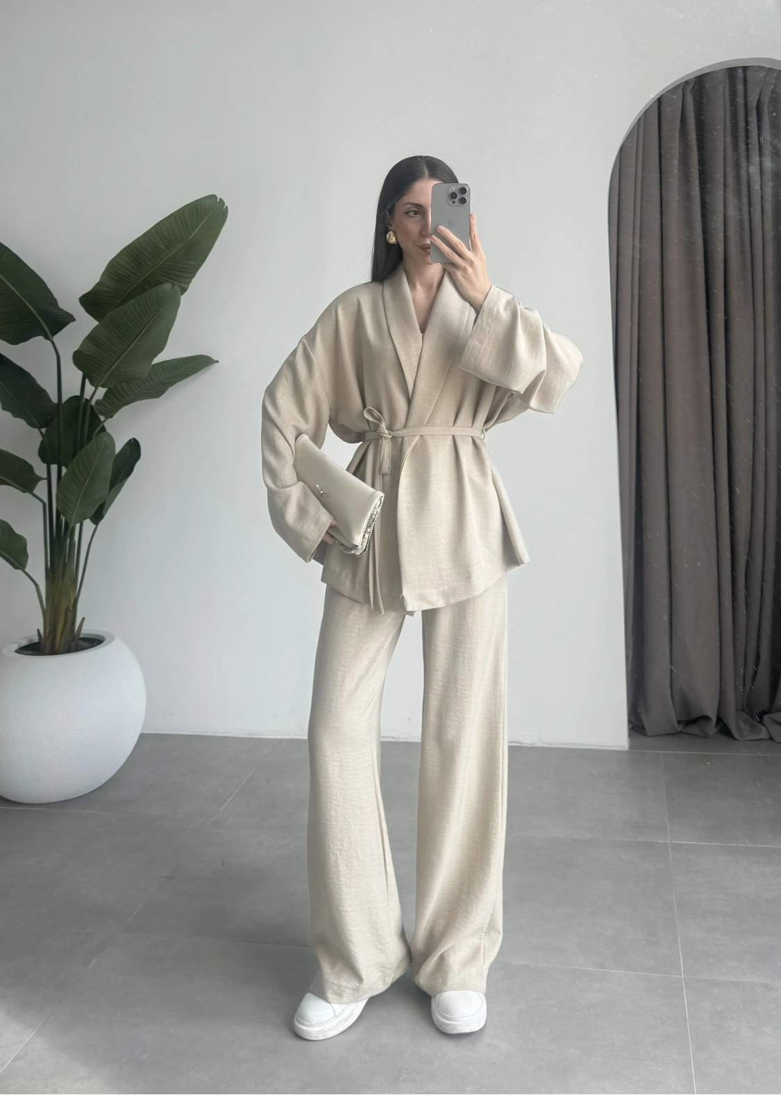 Keten Aerobin Taş Kimono Takım