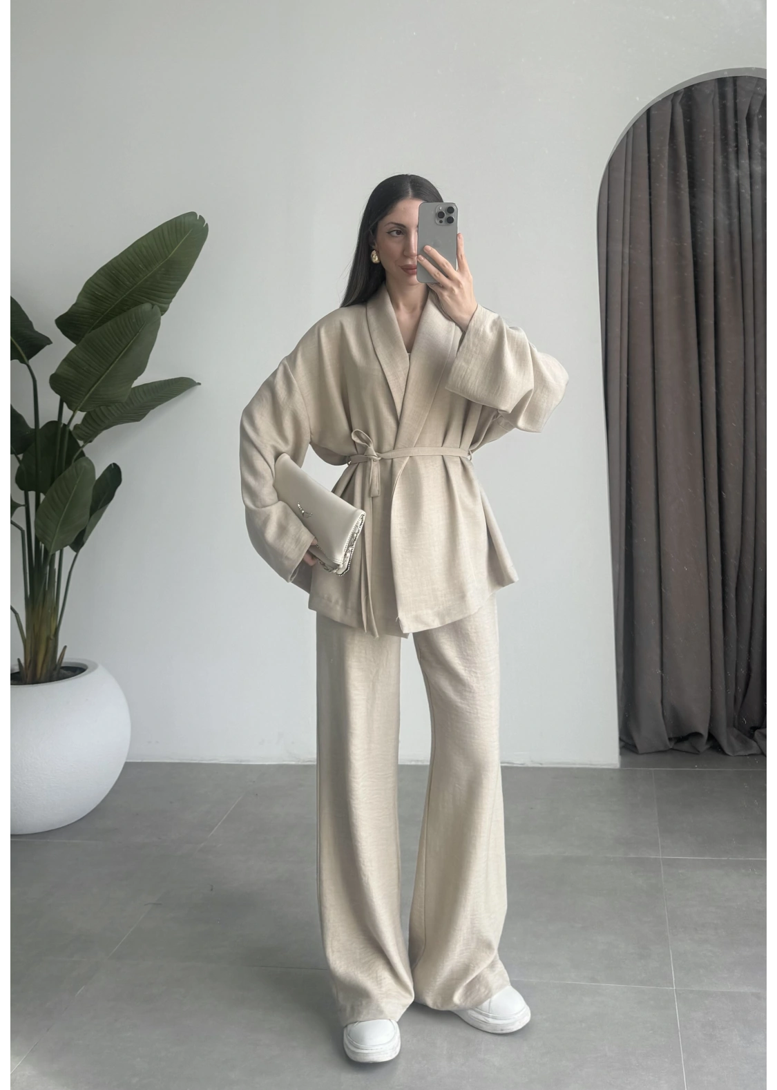 Keten Aerobin Taş Kimono Takım