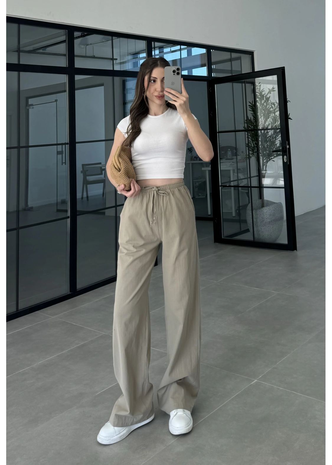 Keten Beli Lastikli Vizon Pantolon