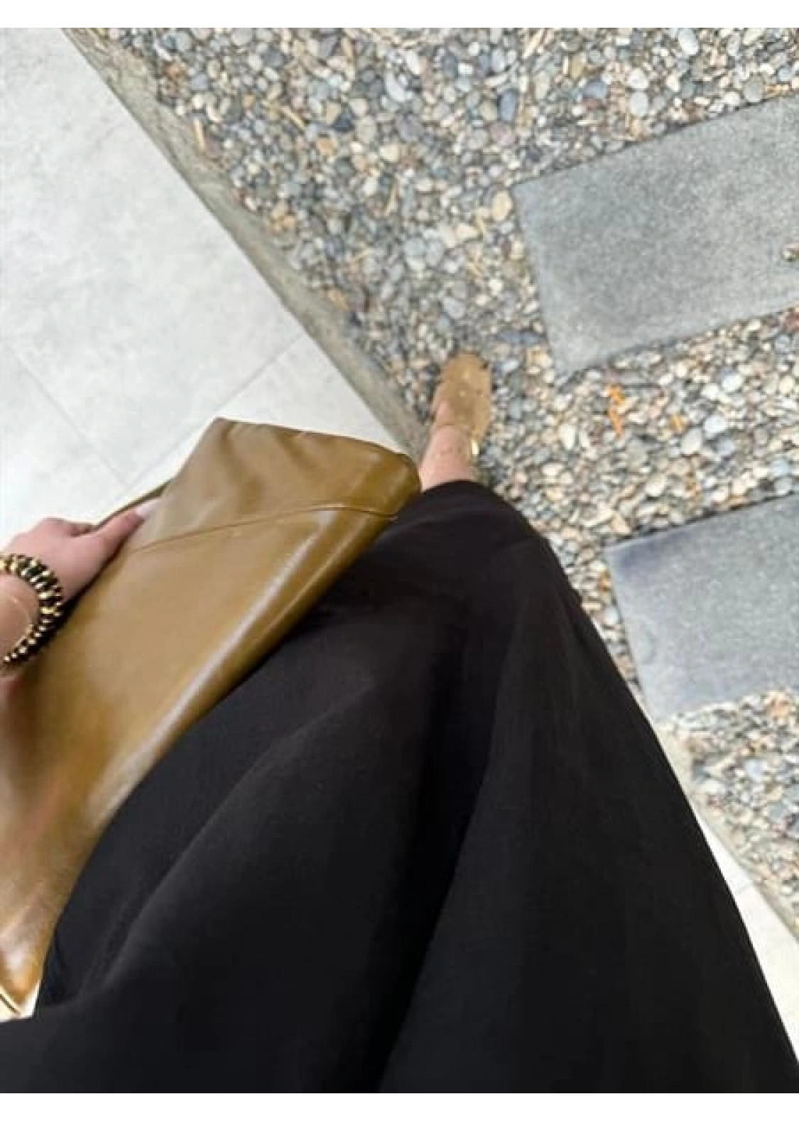 Keten V Yaka Basic Siyah Elbise