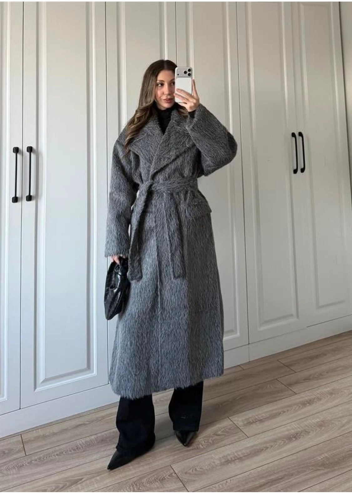 Kırçıllı Antrasit Kuşaklı Premium Kaban