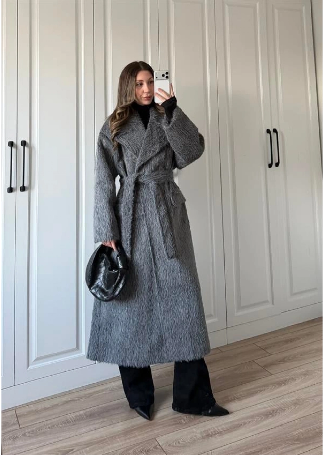 Kırçıllı Antrasit Kuşaklı Premium Kaban