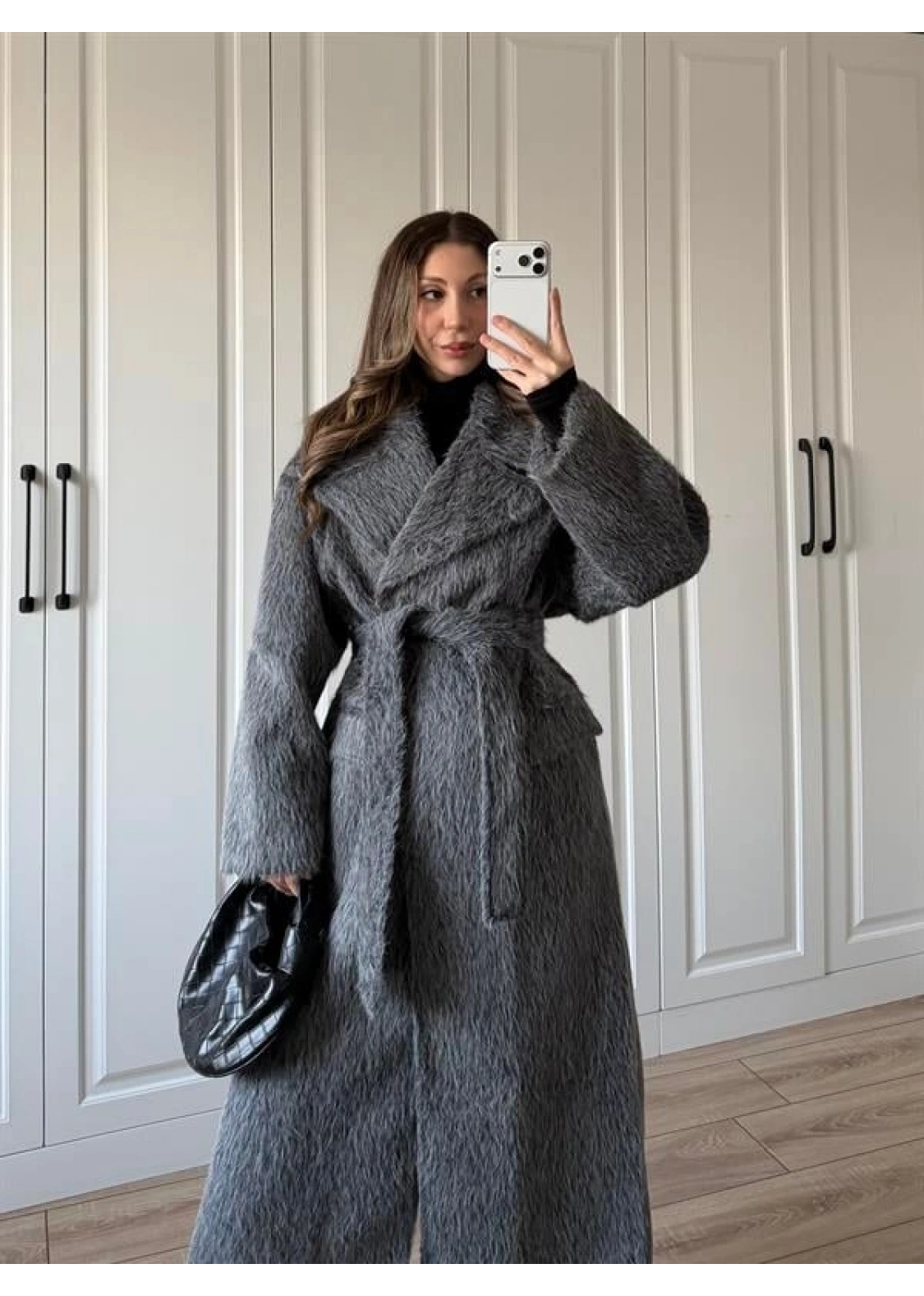 Kırçıllı Antrasit Kuşaklı Premium Kaban