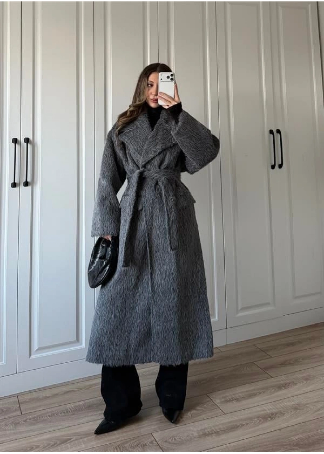 Kırçıllı Antrasit Kuşaklı Premium Kaban