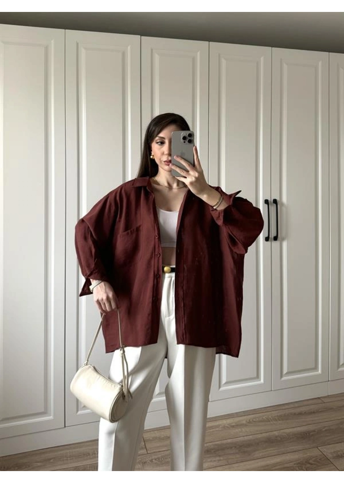 Kiremit Oversize Tensel Gömlek