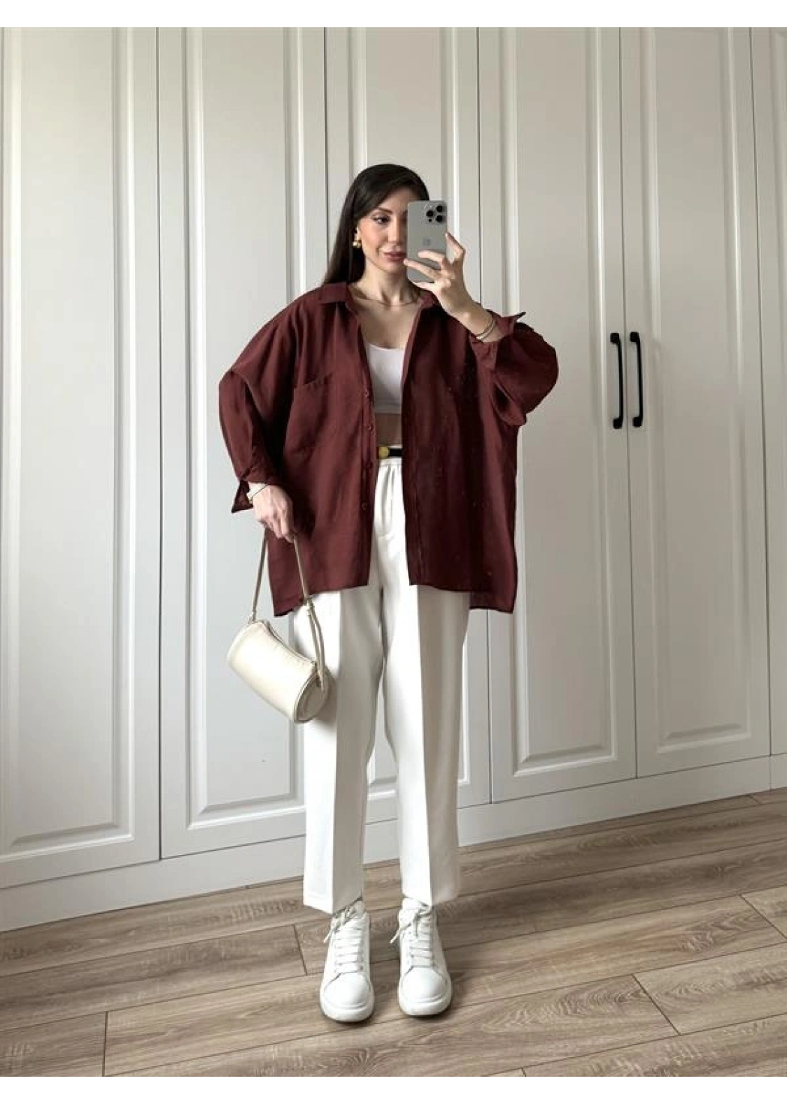 Kiremit Oversize Tensel Gömlek