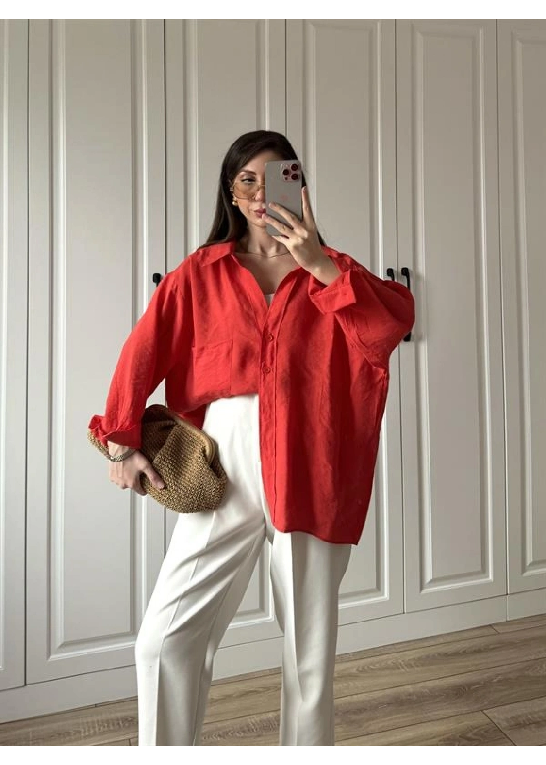 Kırmızı Oversize Tensel Gömlek