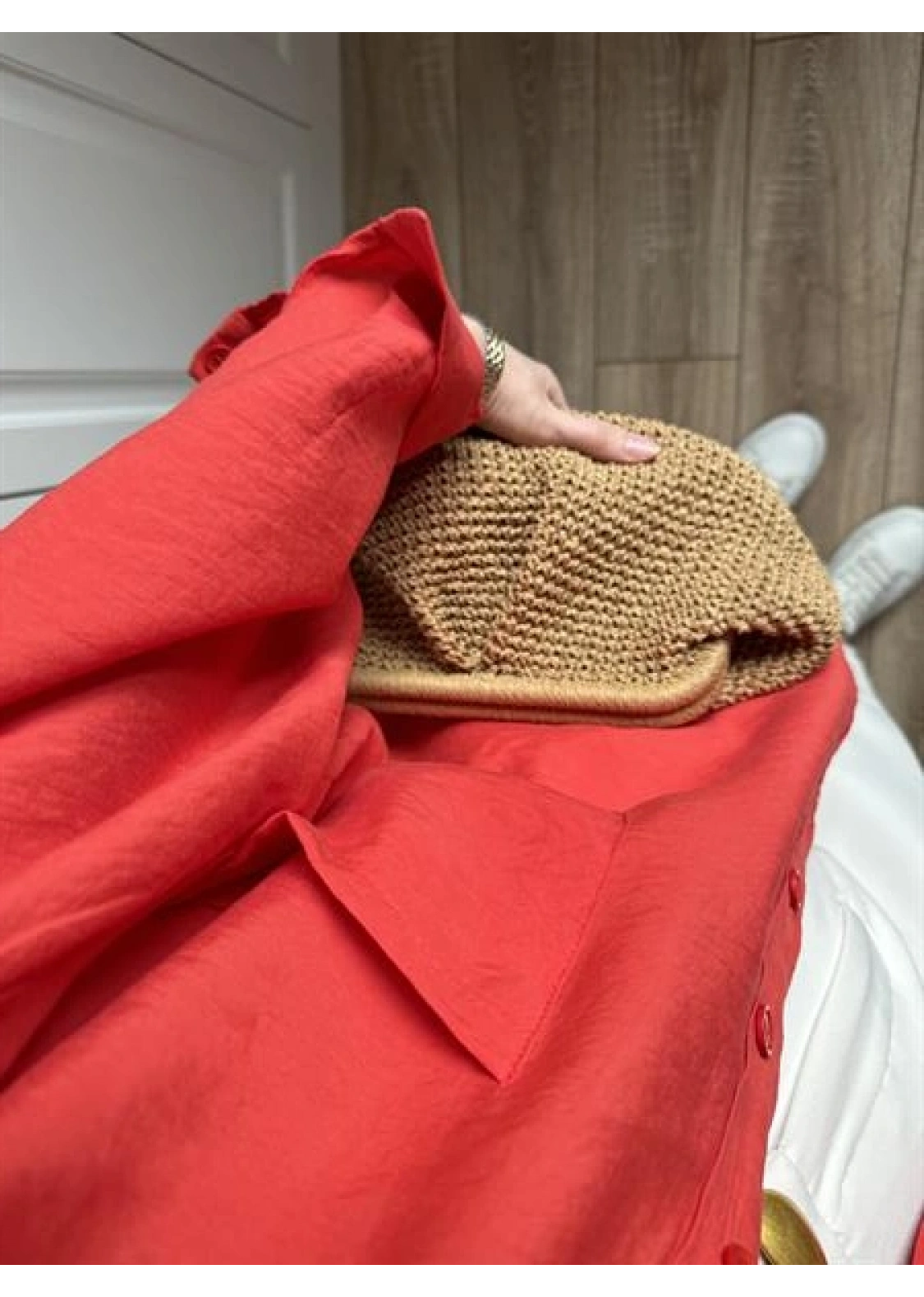 Kırmızı Oversize Tensel Gömlek