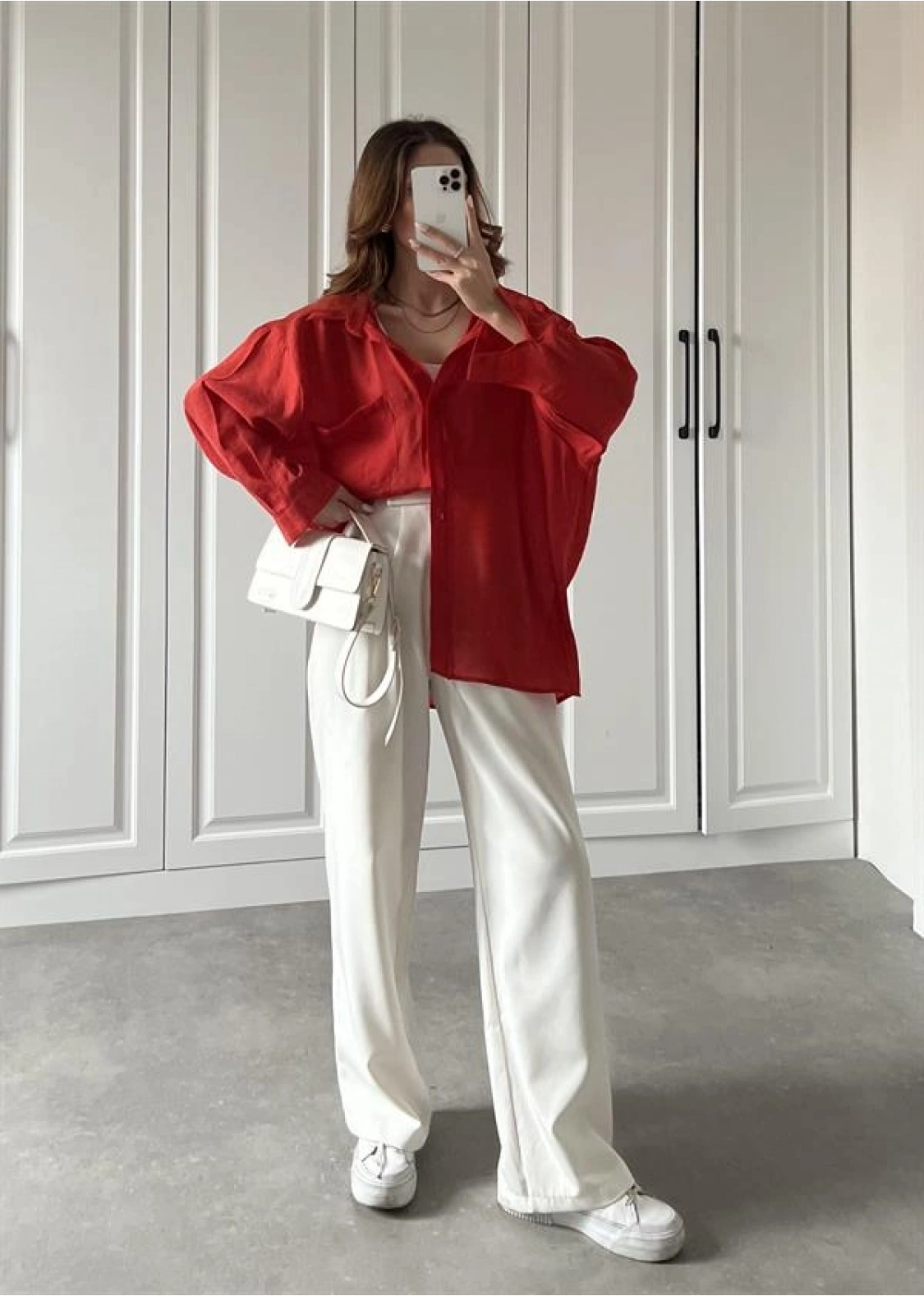 Kırmızı Oversize Tensel Gömlek