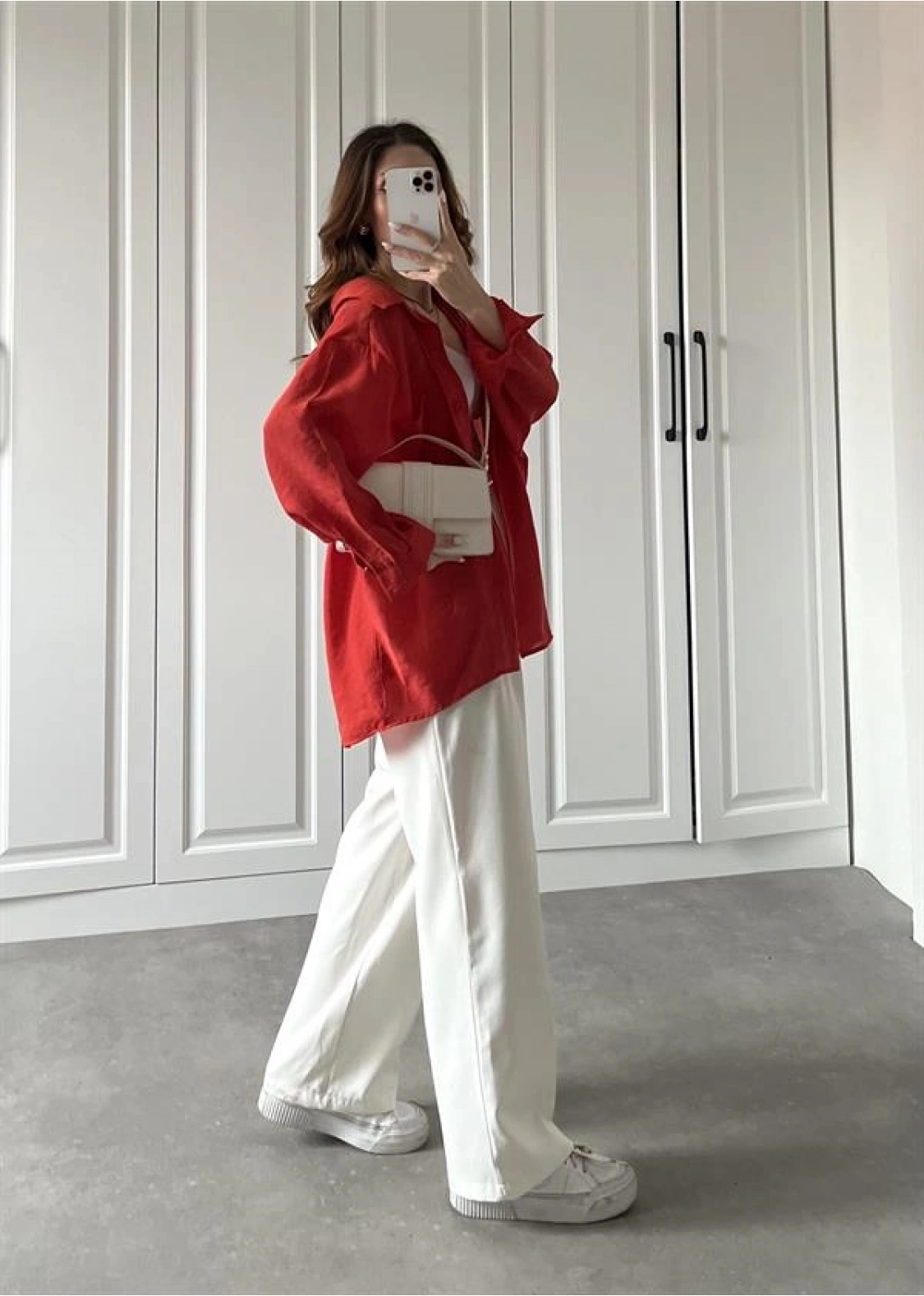 Kırmızı Oversize Tensel Gömlek