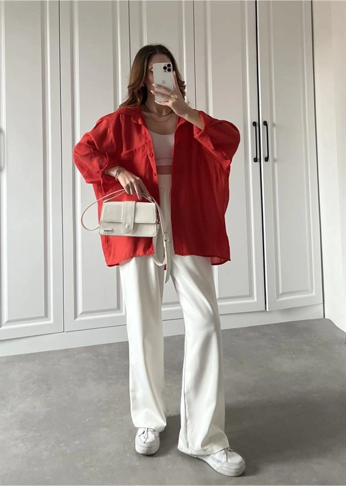 Kırmızı Oversize Tensel Gömlek