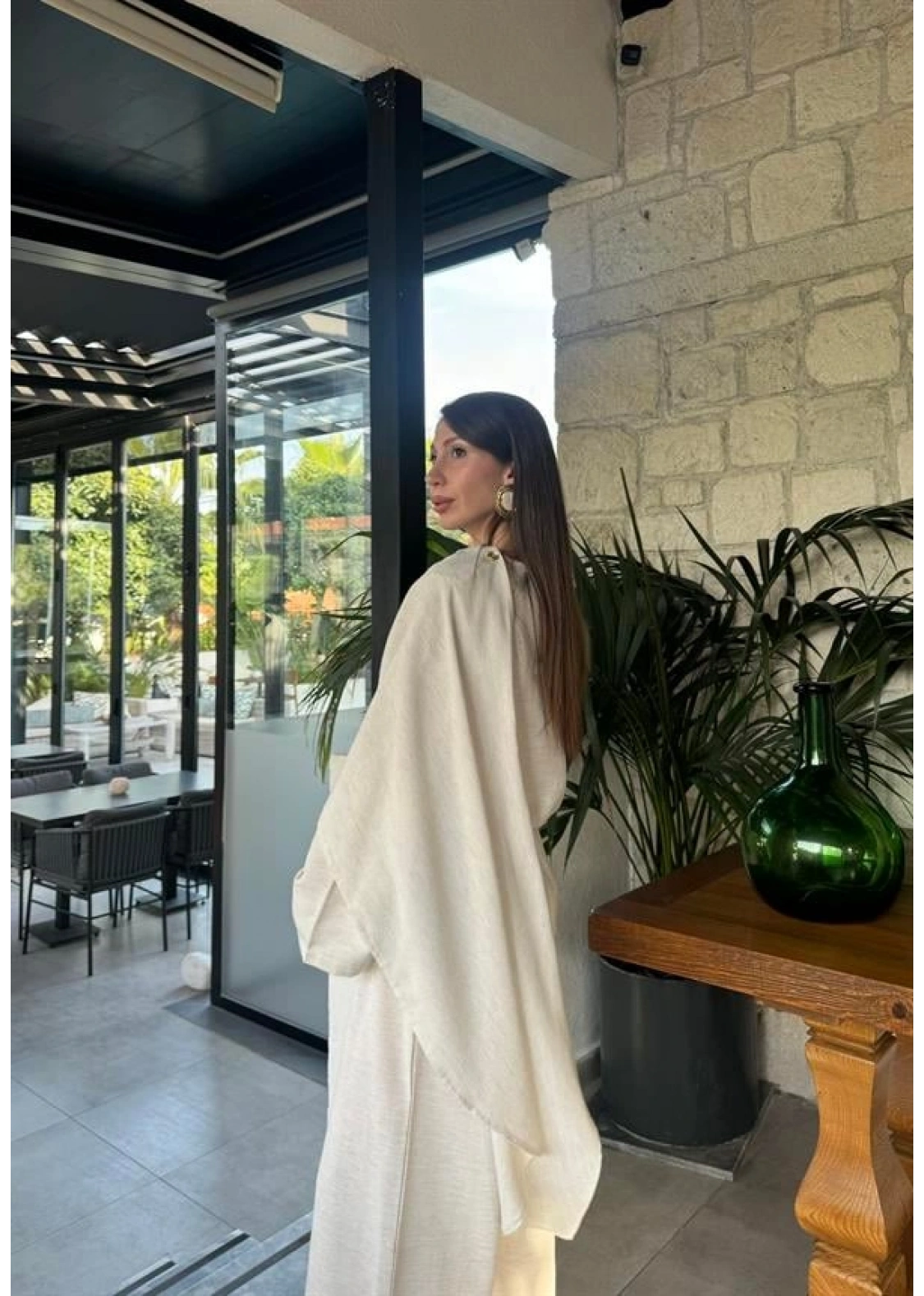 Kleopatra Pelerinli Premium Taş Keten Takım