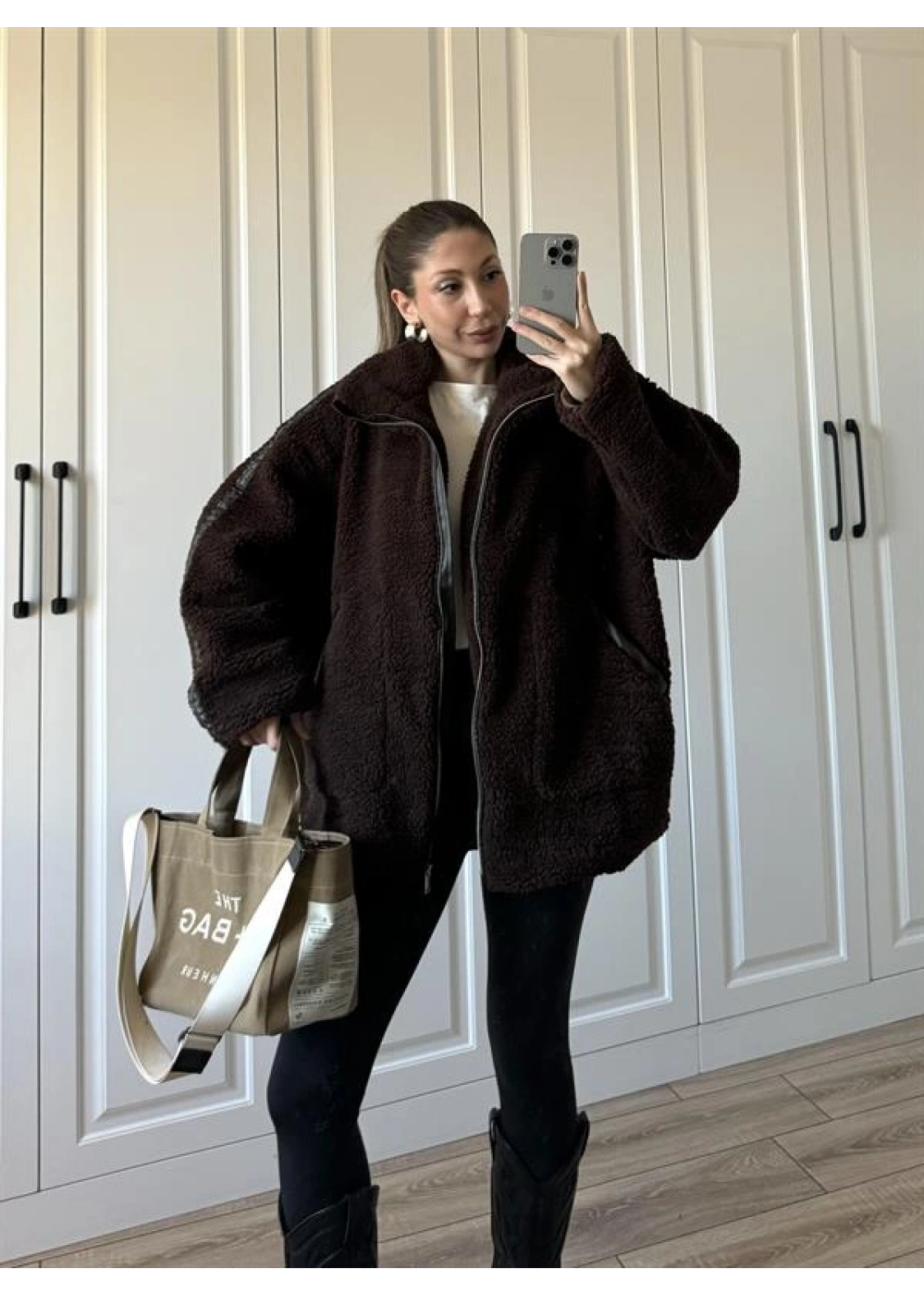 Koza Oversize Astarlı Premium Kahve Peluş Ceket