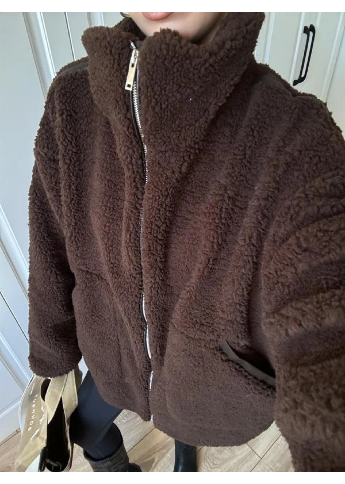 Koza Oversize Astarlı Premium Kahve Peluş Ceket