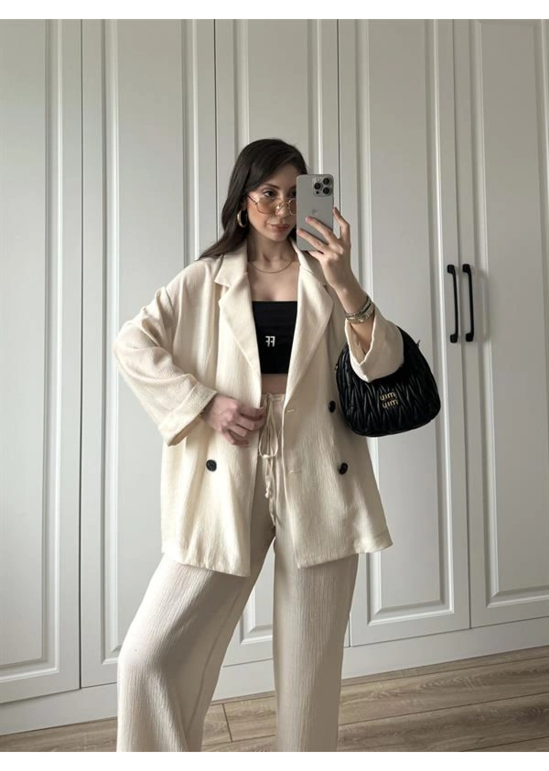 Krinkıl Oversize Taş Ceket Takım