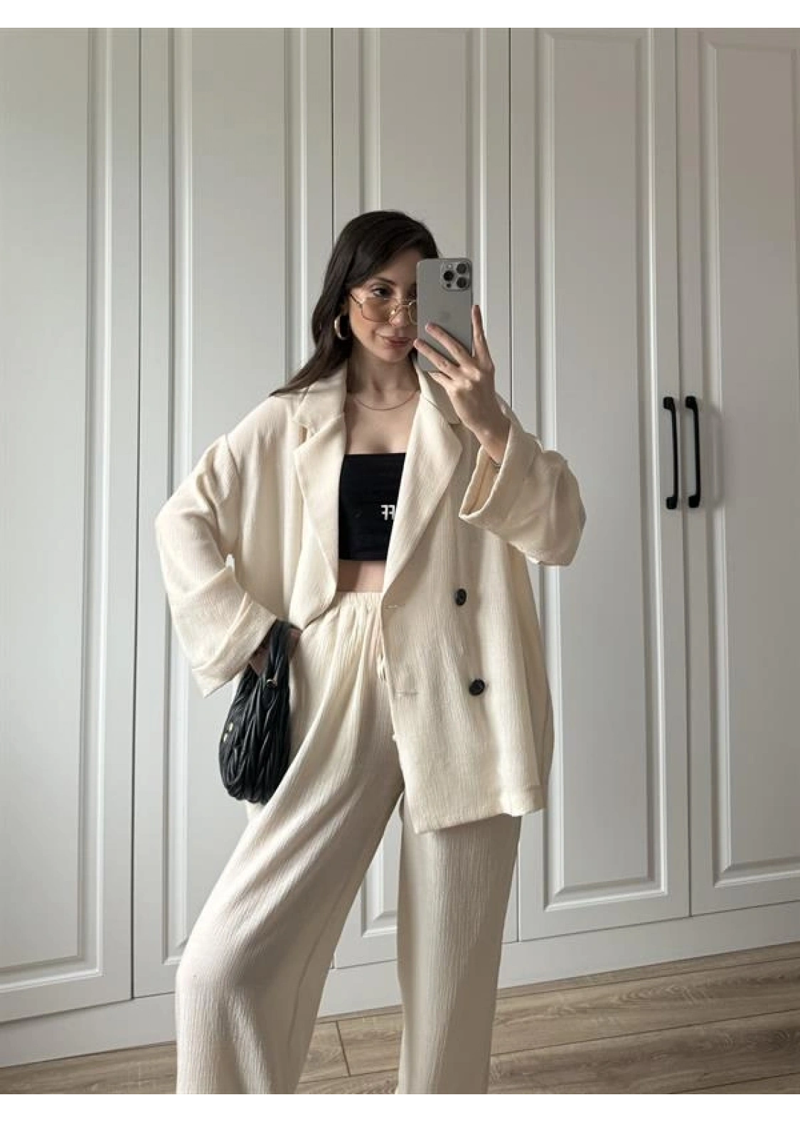 Krinkıl Oversize Taş Ceket Takım