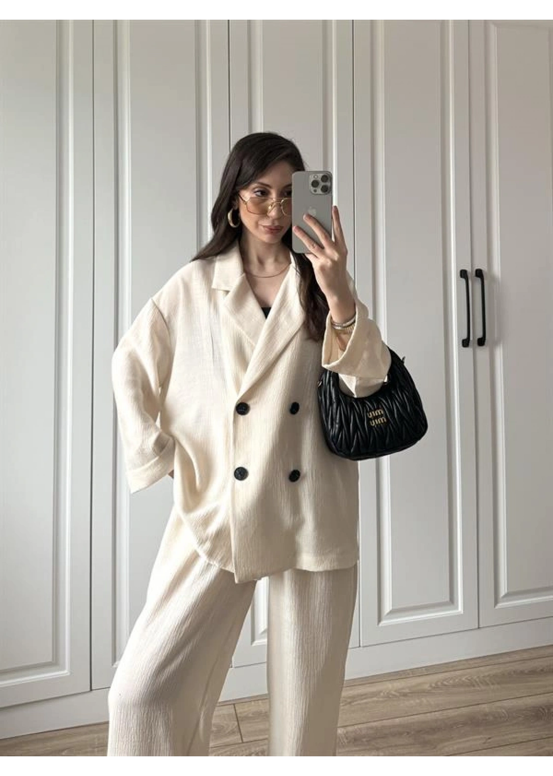 Krinkıl Oversize Taş Ceket Takım