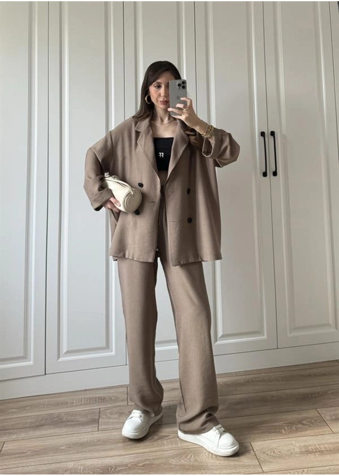 Krinkıl Oversize Vizon Ceket Takım
