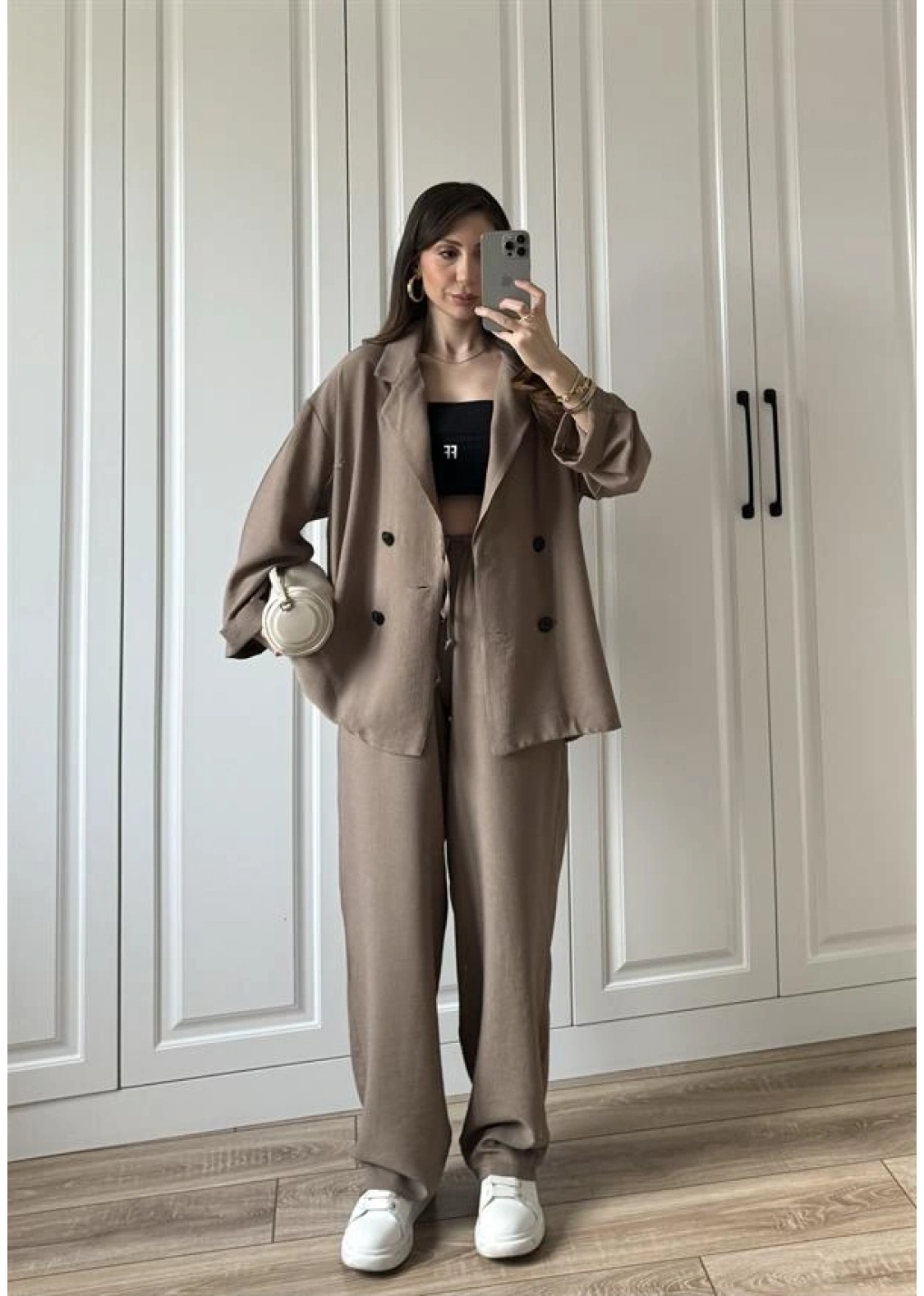 Krinkıl Oversize Vizon Ceket Takım