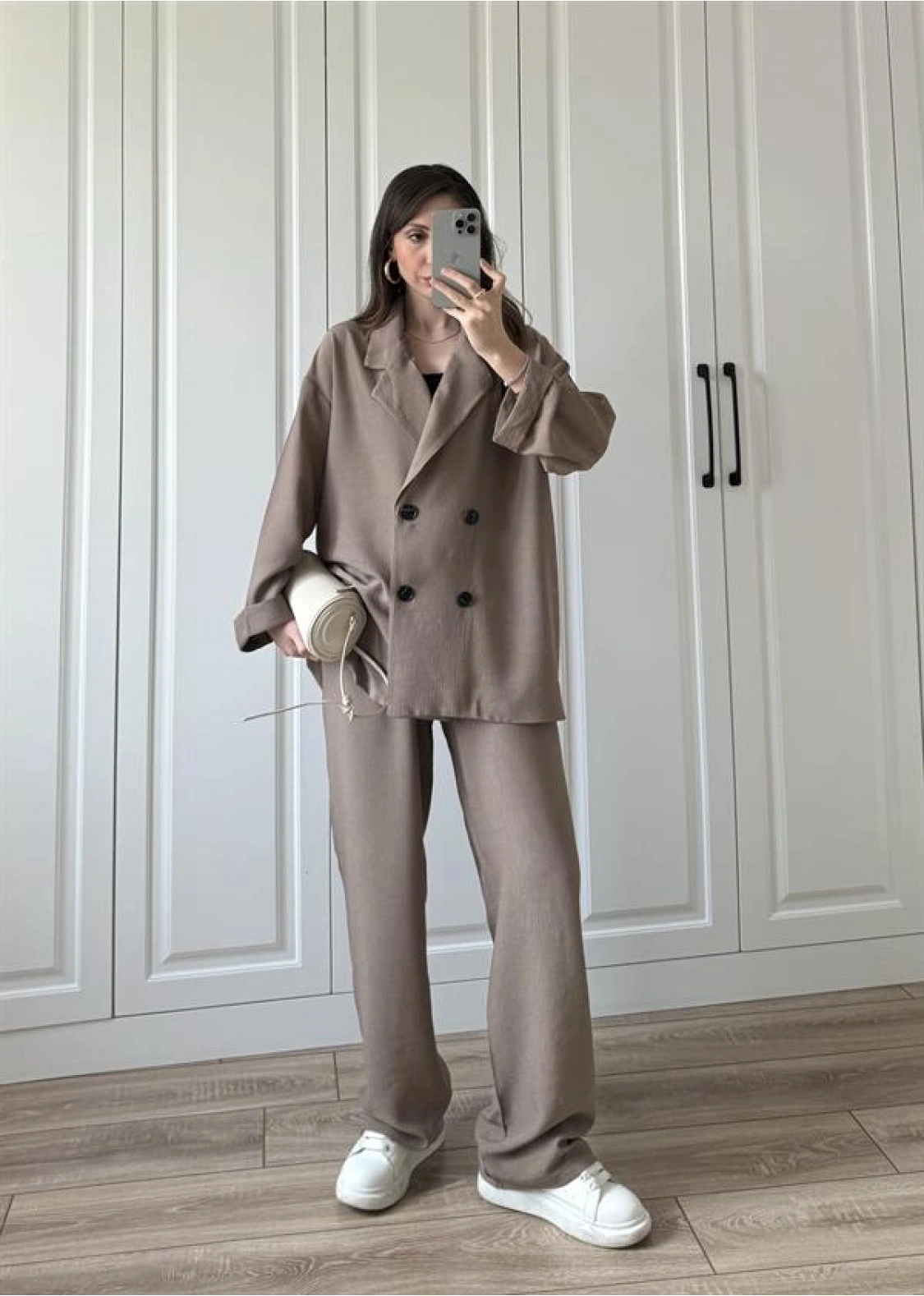 Krinkıl Oversize Vizon Ceket Takım