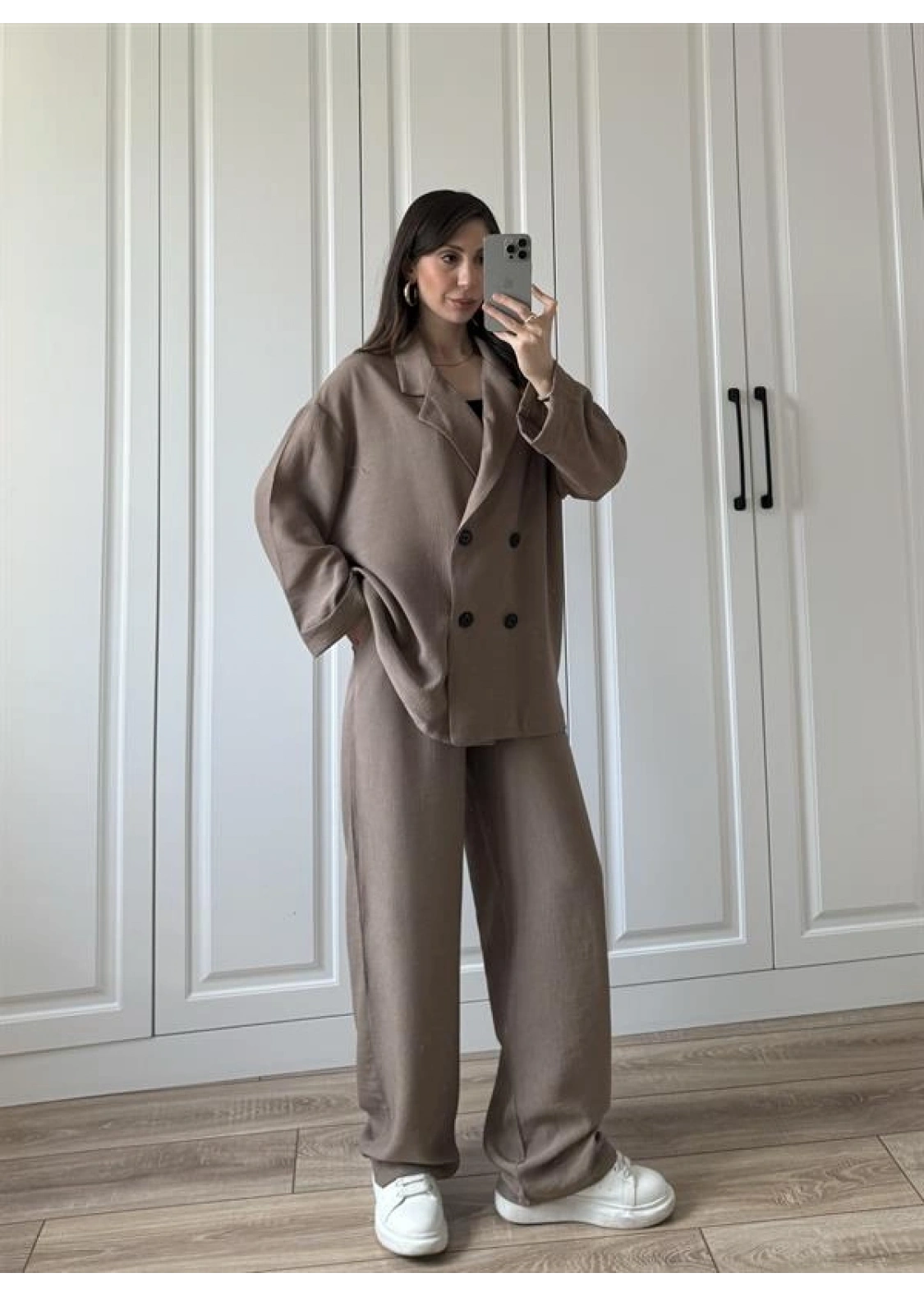 Krinkıl Oversize Vizon Ceket Takım