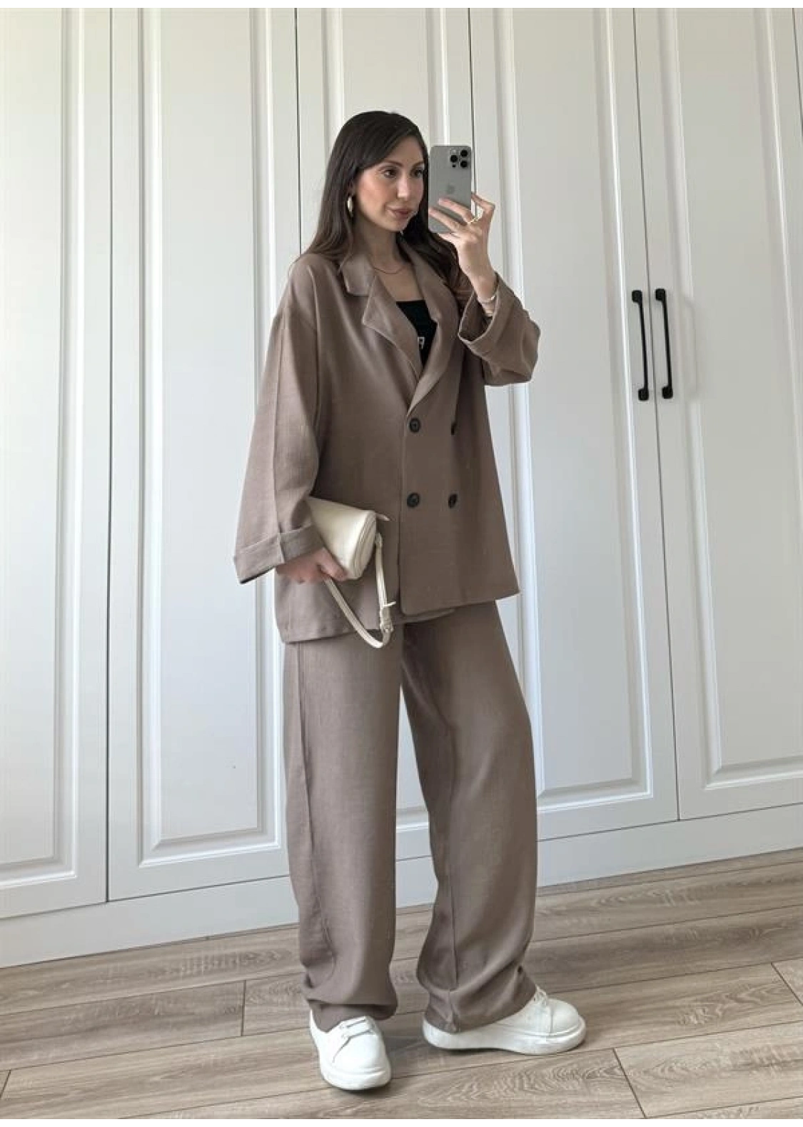Krinkıl Oversize Vizon Ceket Takım