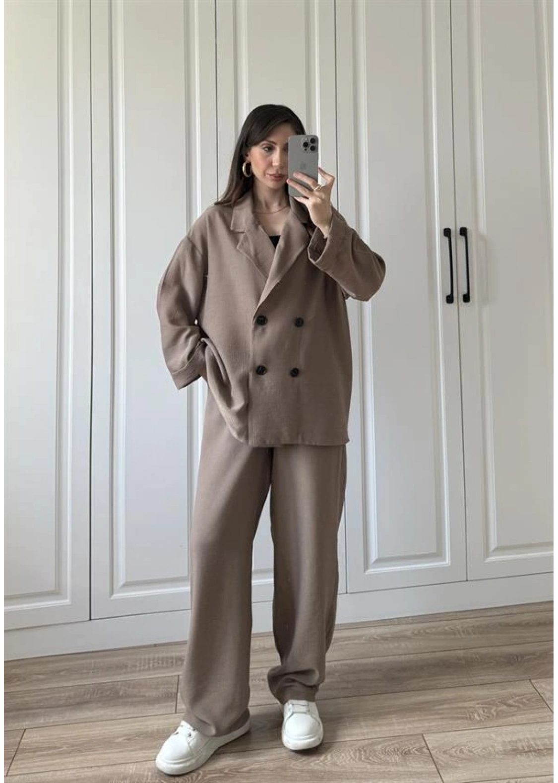 Krinkıl Oversize Vizon Ceket Takım