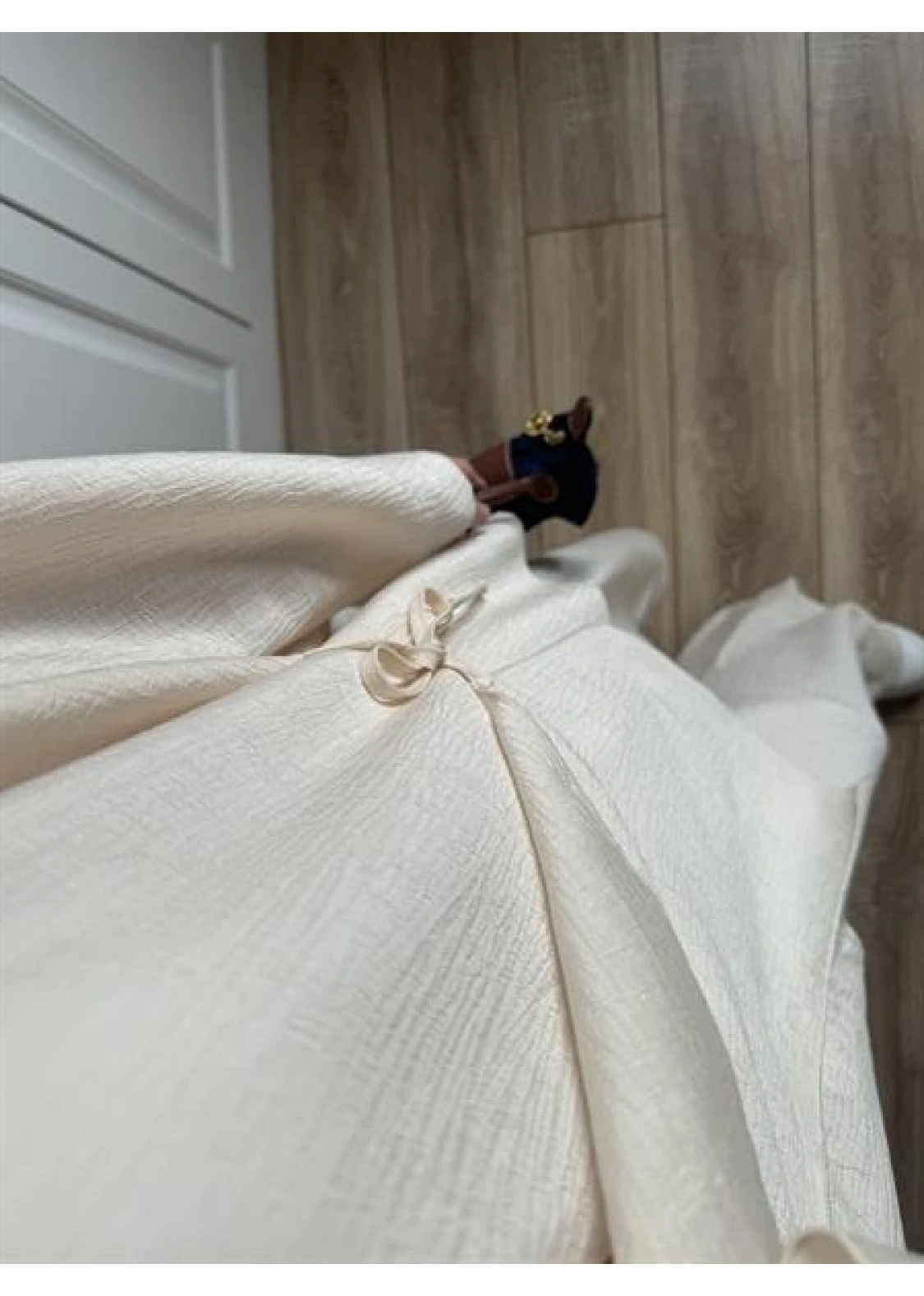 Krinkıl Yandan Bağlamalı Krem Kimono Takım