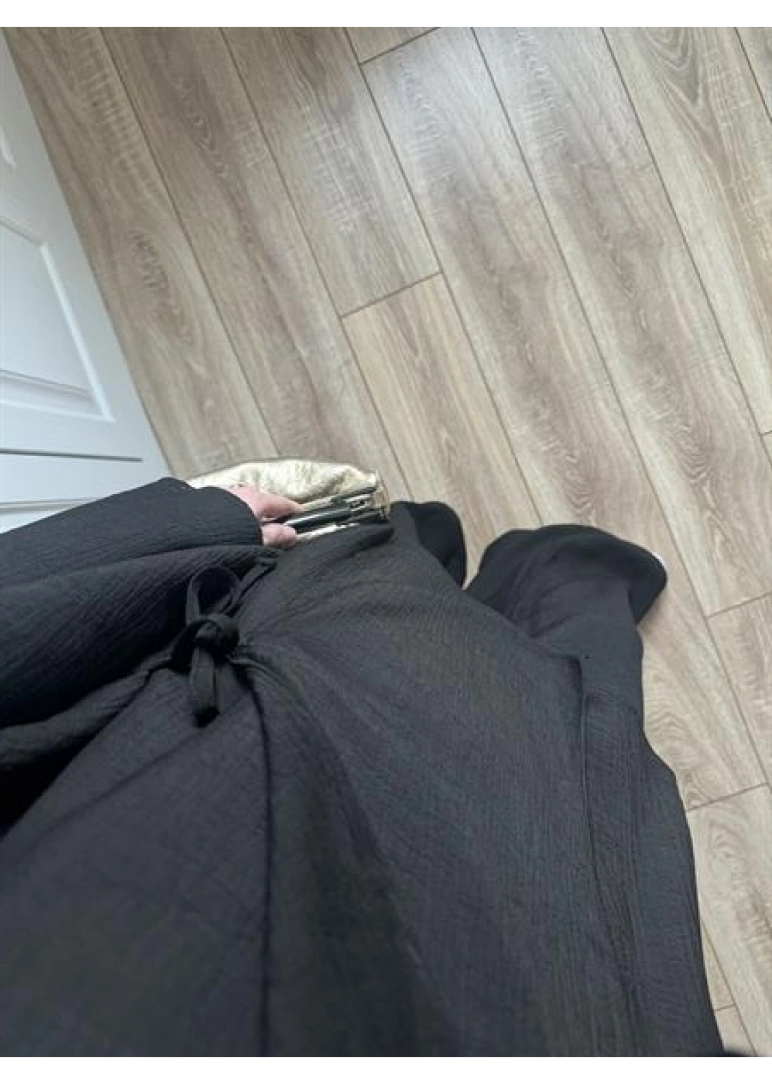 Krinkıl Yandan Bağlamalı Siyah Kimono Takım