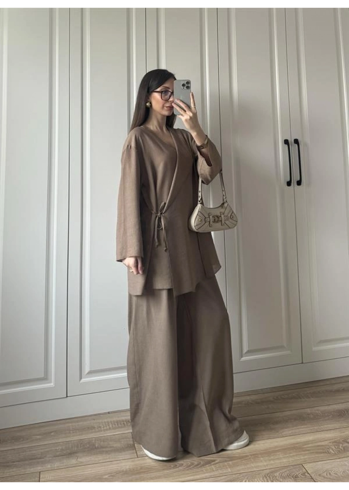 Krinkıl Yandan Bağlamalı Vizon Kimono Takım