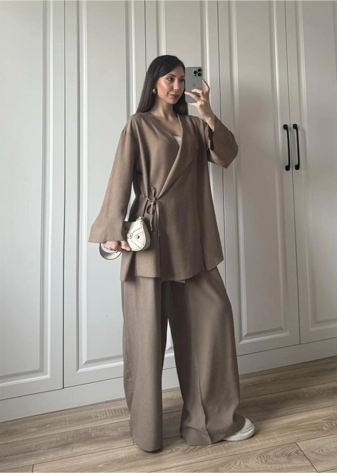 Krinkıl Yandan Bağlamalı Vizon Kimono Takım