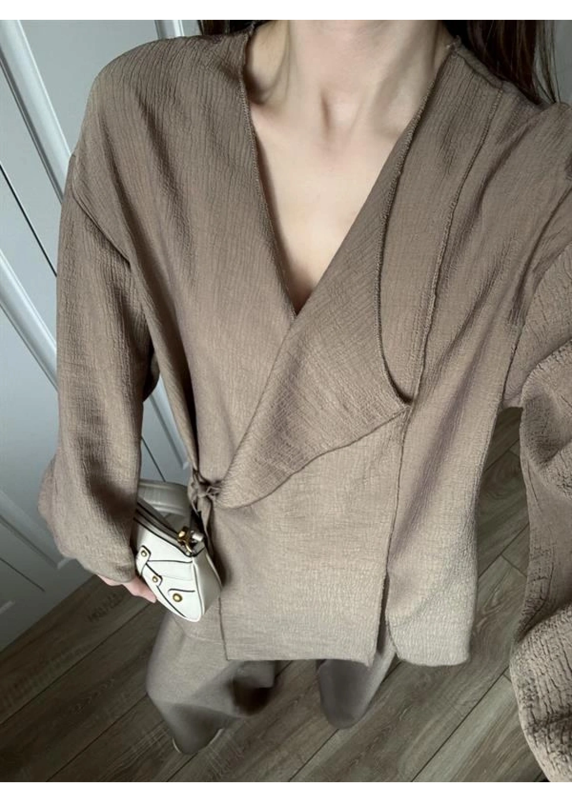 Krinkıl Yandan Bağlamalı Vizon Kimono Takım