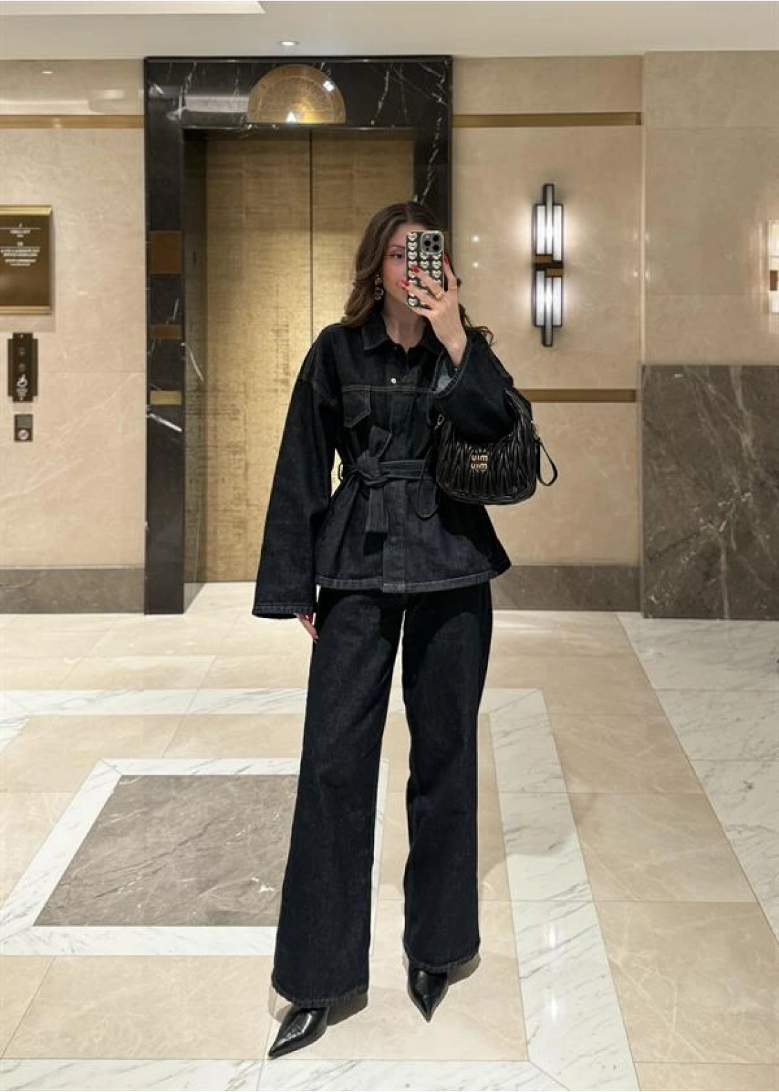 Kuşaklı Koyu Denim Takım