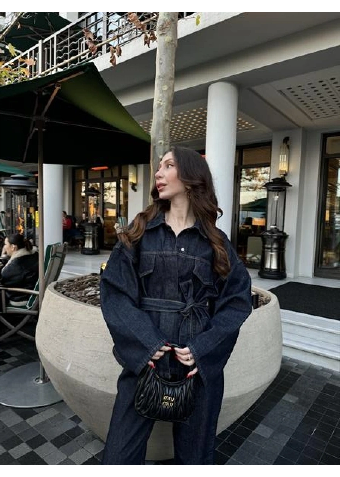 Kuşaklı Koyu Denim Takım