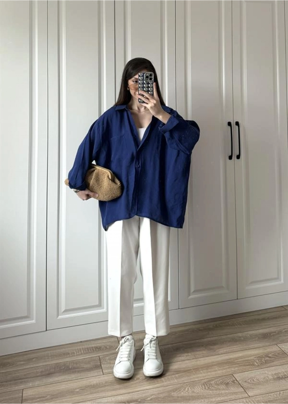 Lacivert Oversize Tensel Gömlek