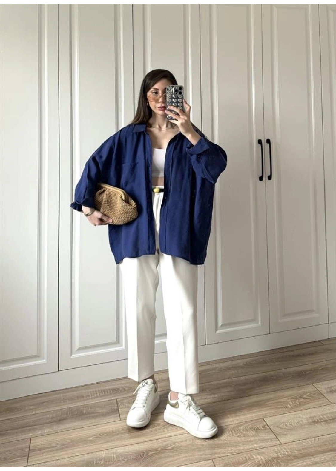 Lacivert Oversize Tensel Gömlek