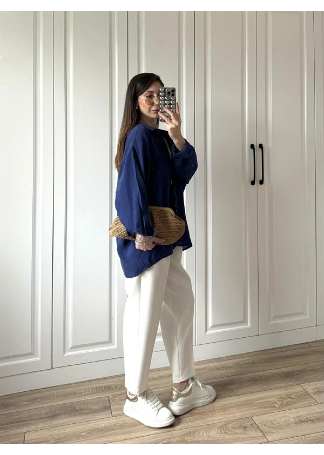 Lacivert Oversize Tensel Gömlek